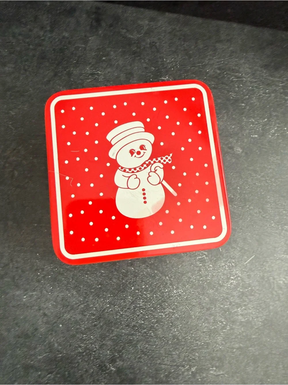 Red Snowman Holiday Coasters in Tim Box